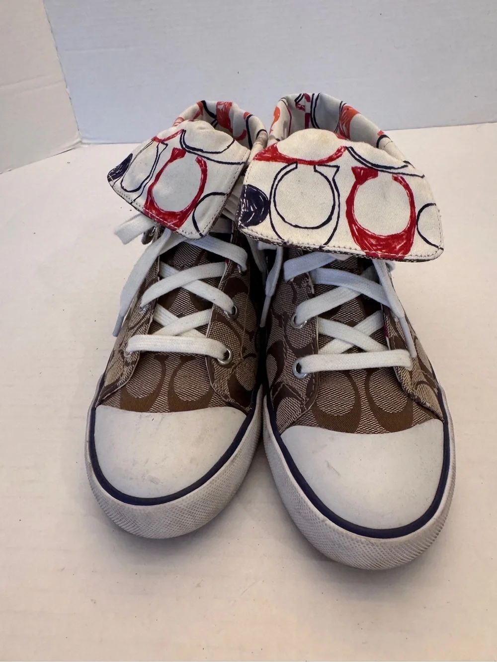 Coach Bonney Sneakers Signature C Women Size 7B Fold Over High Tops Tennis Shoes